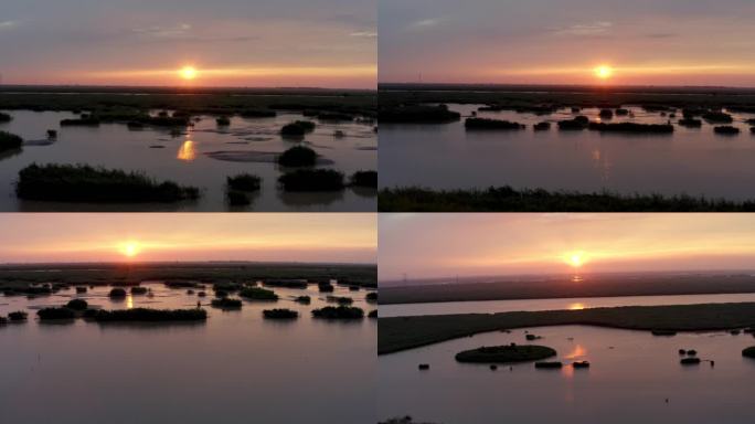 唯美河流落日夕阳晚霞林洪河湿地合集