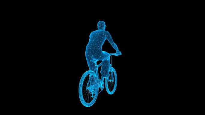 全息线框骑自行车动画男无缝循环带通道