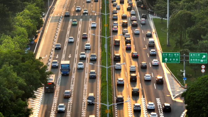 深圳北环大道车流 北环黄昏车流 智能汽车