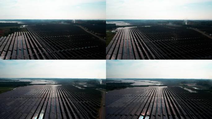 航拍大型太阳能光伏发电厂