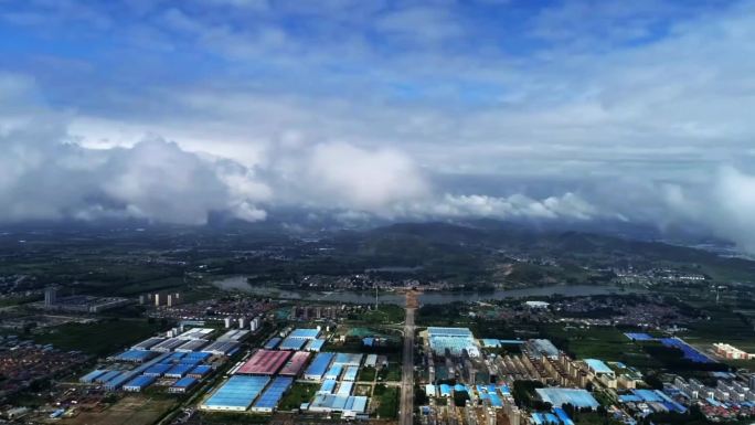 高空航拍沂南县汶河湿地公园云海延时摄影