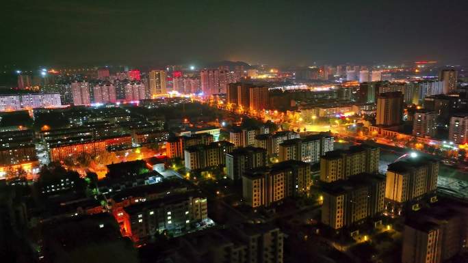沂南县晚上风景城市夜晚风光夜景航拍城区