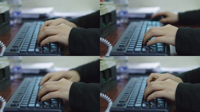 女性文员键盘打字特写视频