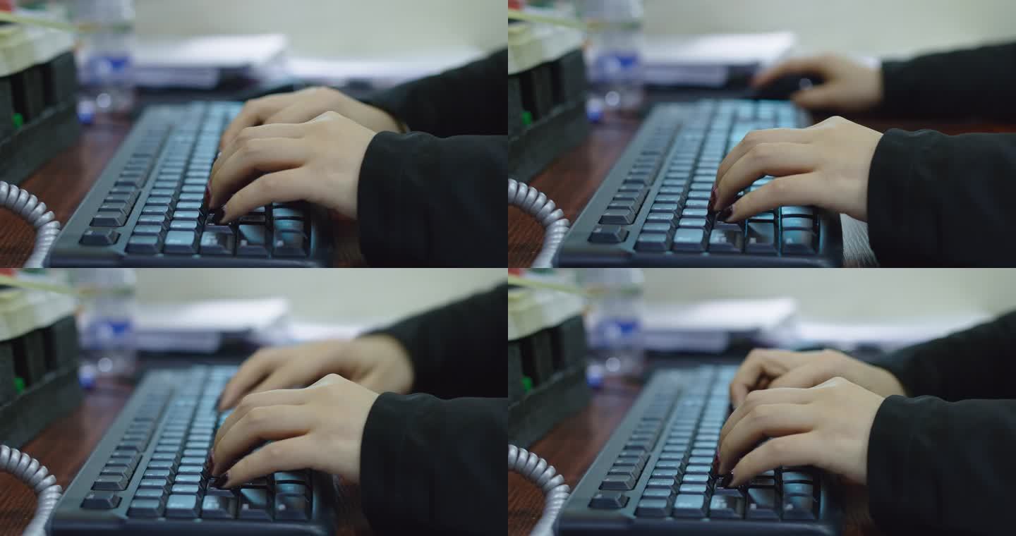女性文员键盘打字特写视频