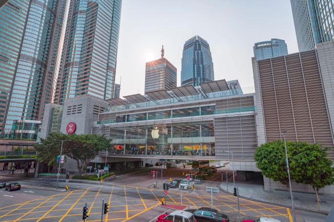 香港苹果专卖店十字路口车流延时摄影8K