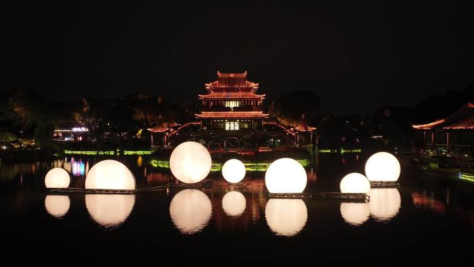 航拍苏州盘门景区中秋灯会夜景