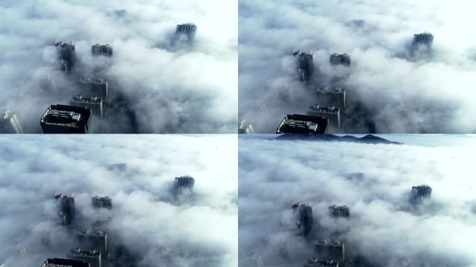 航拍沂南县城区的云海城市风光平流雾仙境