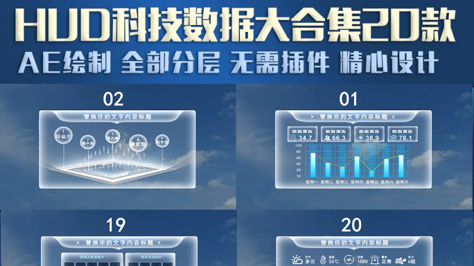 20款HUD白色科技数据图表可视化模板