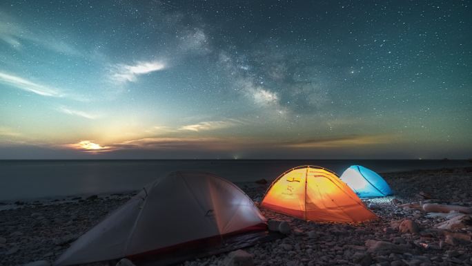 大连旅顺海边露营星空银河延时