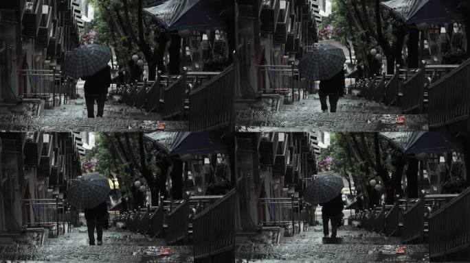 雨中背影 下楼梯 爬楼梯 雨中人