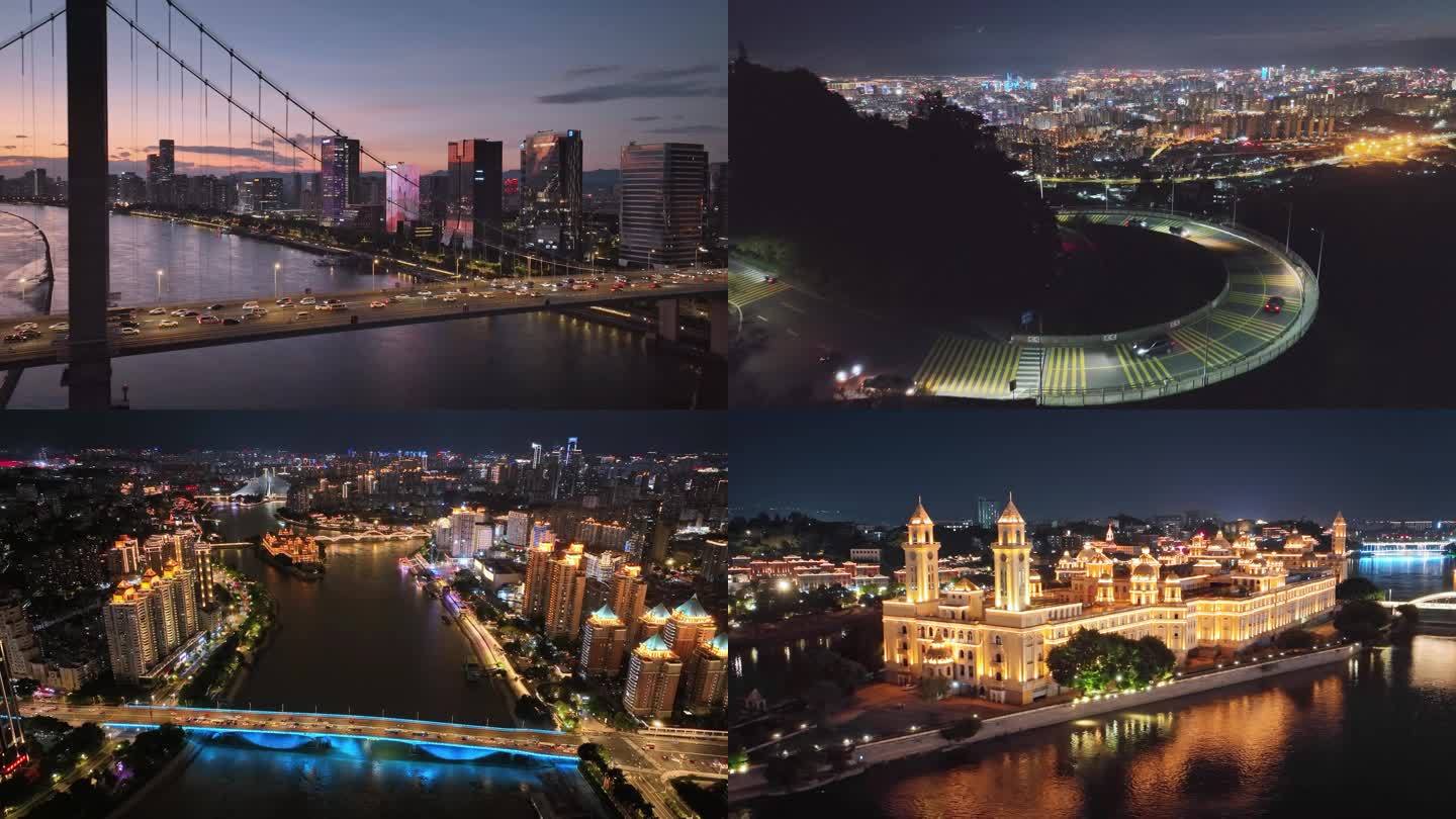福州城市地标建筑夜景航拍风光素材合辑