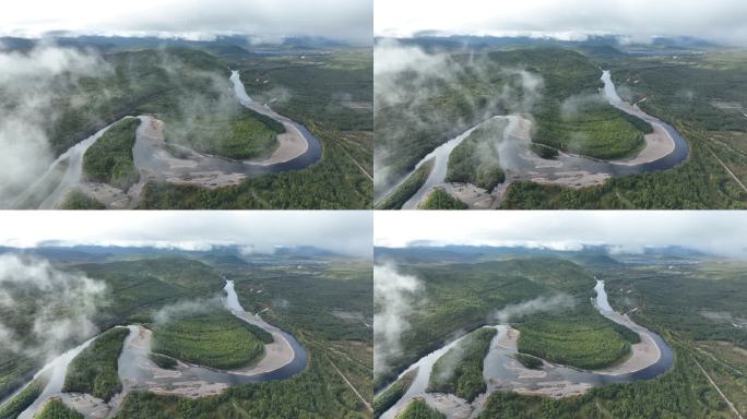 大兴安岭初秋风景河谷云雾