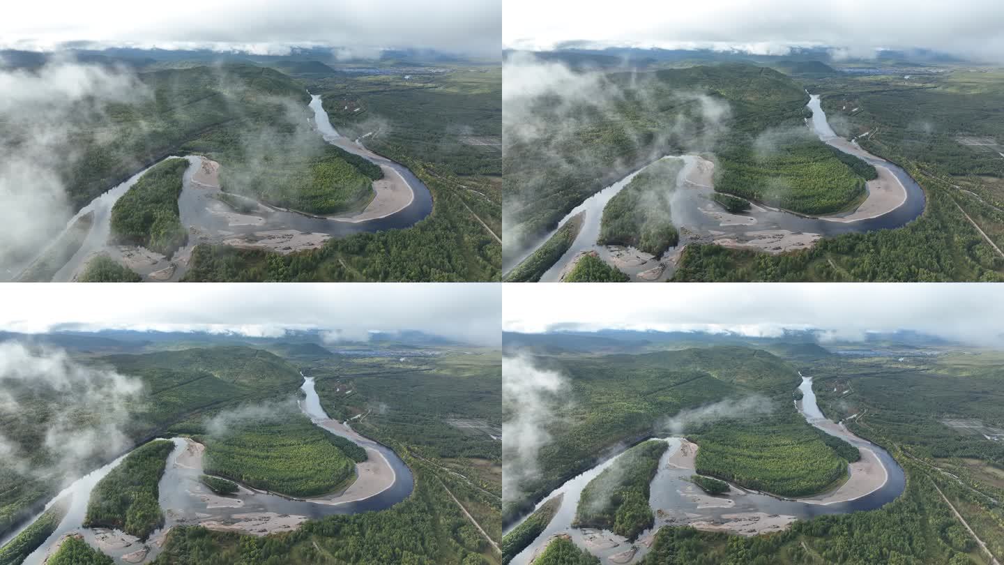 大兴安岭初秋风景河谷云雾