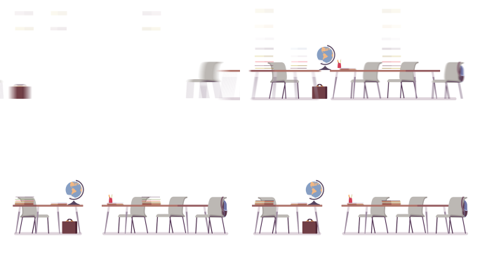 mg扁平卡通书桌教室学校场景动画