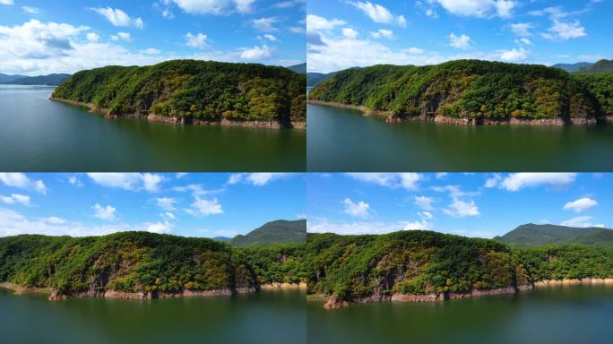 吉林松花湖秋季风光游船航拍