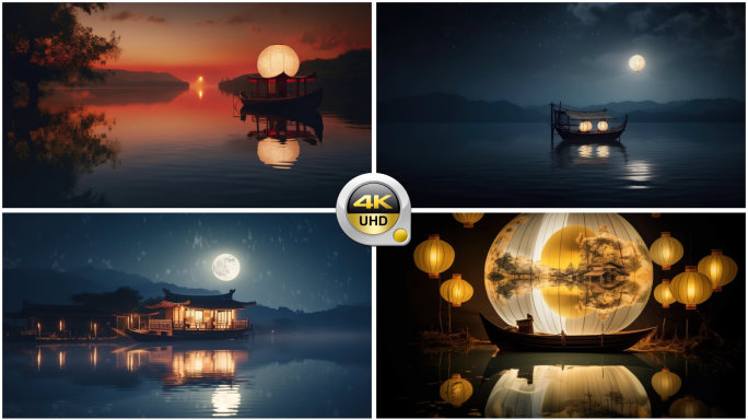 中秋祝福 中秋节 中秋背景 中秋游湖灯会