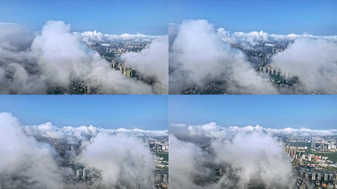 【4K】深圳罗湖区城市清晨云雾航拍