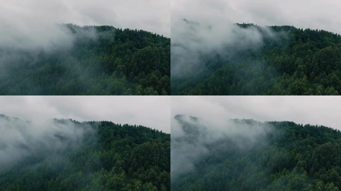 延时薄雾秋天自然航拍风景美丽大山云雾缭绕