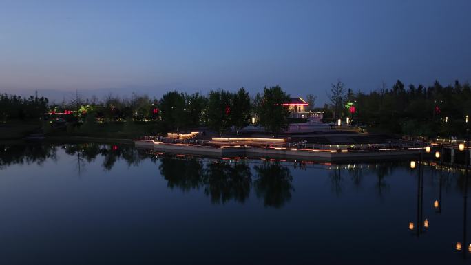 西安昆明池七夕公园夜景灯光大气湖面倒影