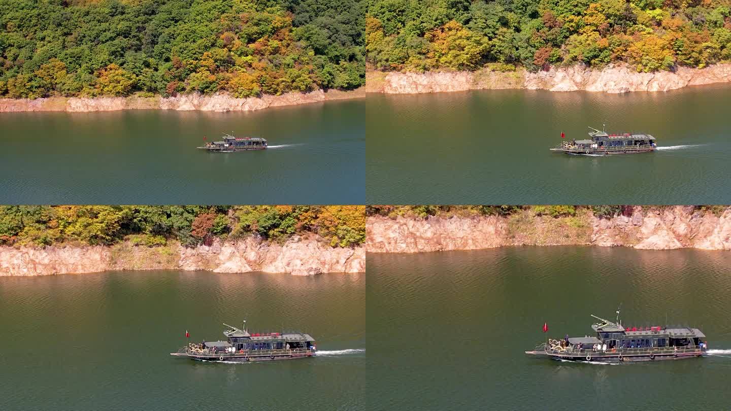 吉林松花湖秋季风光游船航拍