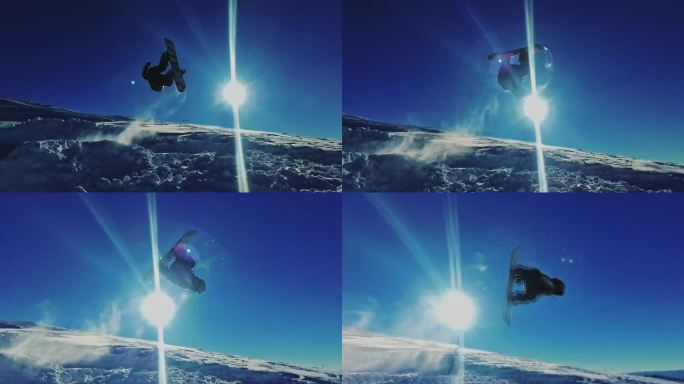 滑雪板运动员跳起越过太阳