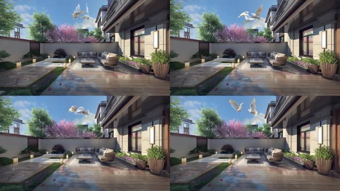 新中式别墅庭院景观动画素材