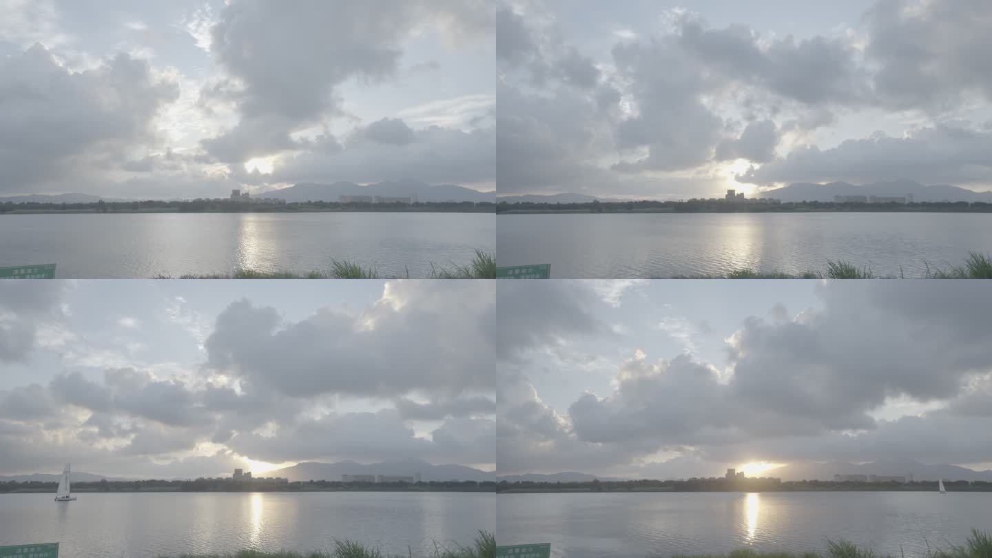 长乐东湖，湖面天空夕阳延时