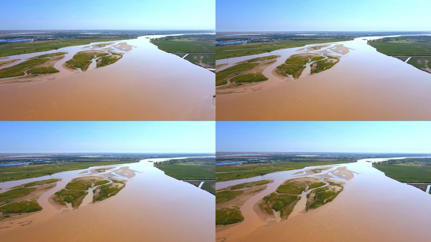 黄河航拍-河套平原滩地湿地河道治理