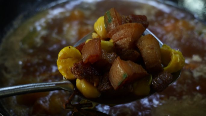 美食板栗红烧肉制作烹饪