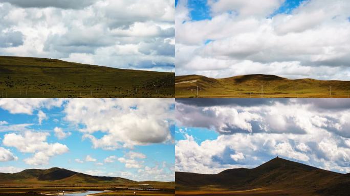 草原高原藏区川西牧场牛羊天空云彩光影延时