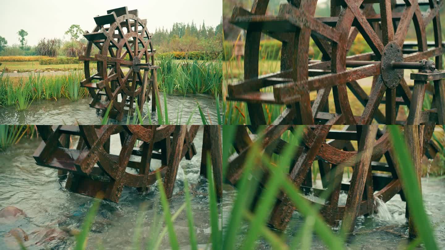 中国古老老式传统灌溉工具水车