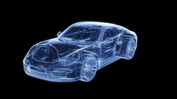 3D全息保时捷蓝色科技旋转汽车视频素材