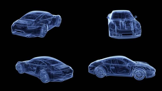 3D全息保时捷蓝色科技旋转汽车视频素材