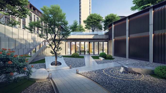 新中式庭院园林景观三维素材