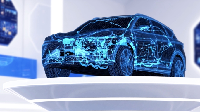 HUD简洁明亮新能源汽车电子科技展示动画