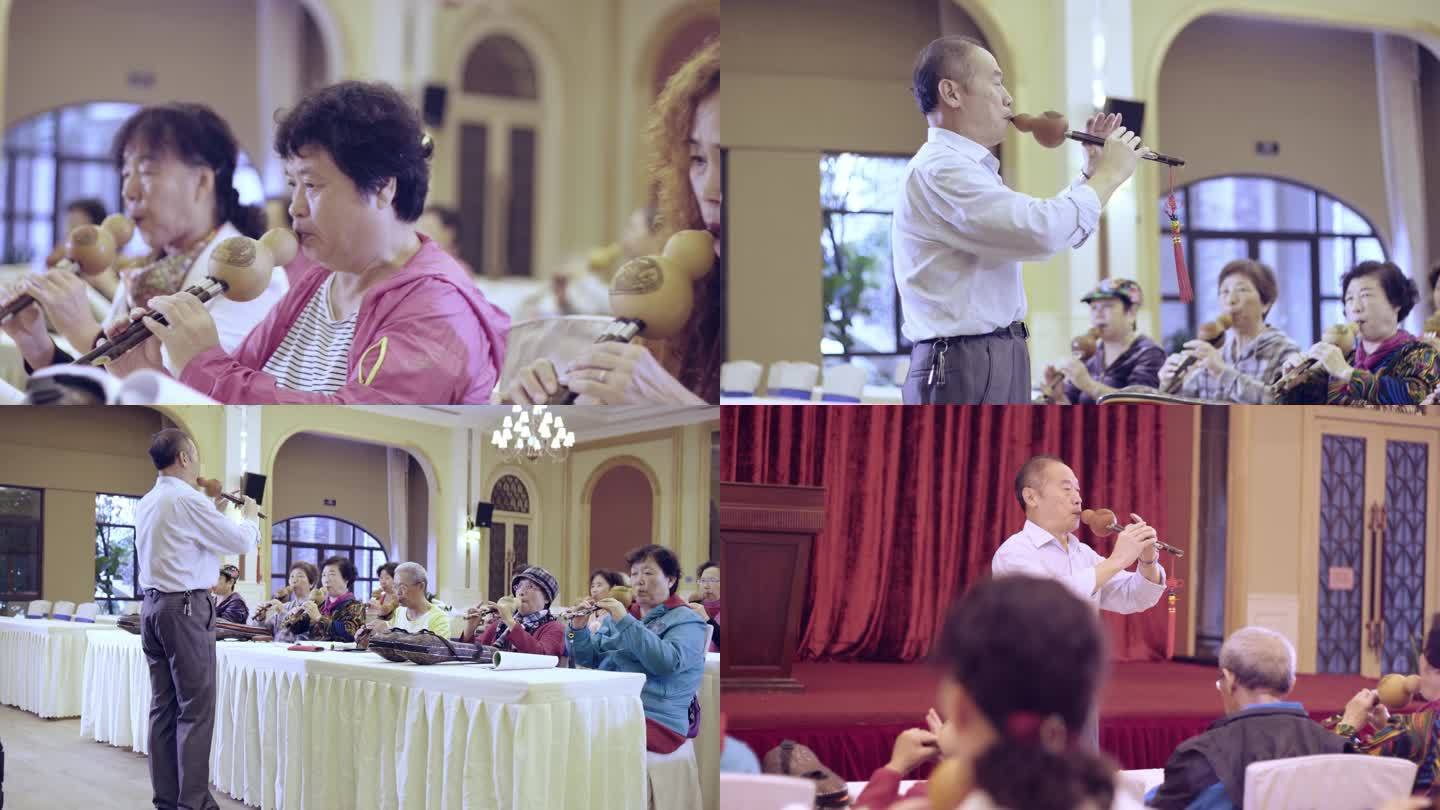 老年大学乐器课吹葫芦丝社区生活