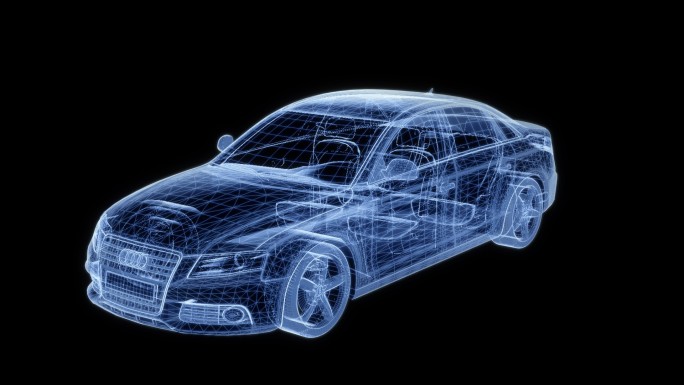 3D全息奥迪蓝色科技旋转汽车视频素材
