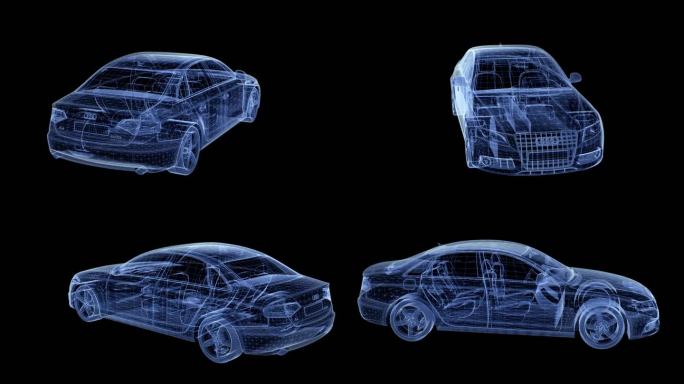 3D全息奥迪蓝色科技旋转汽车视频素材