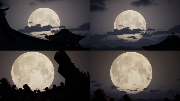 中秋月亮明月圆月金色月亮夜景
