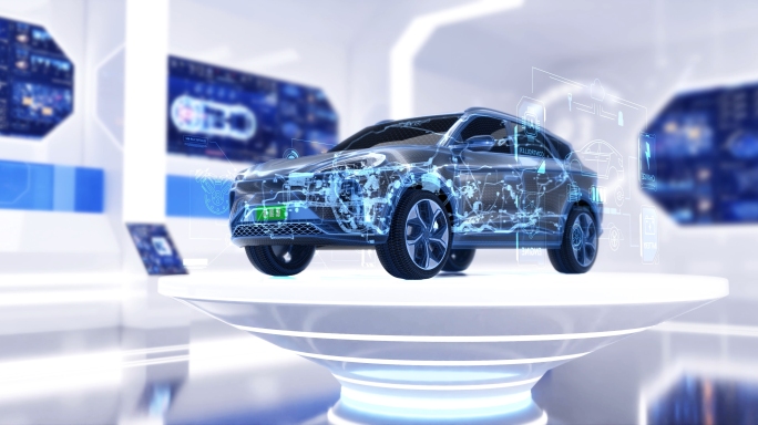 HUD简洁明亮新能源汽车电子科技展示动画