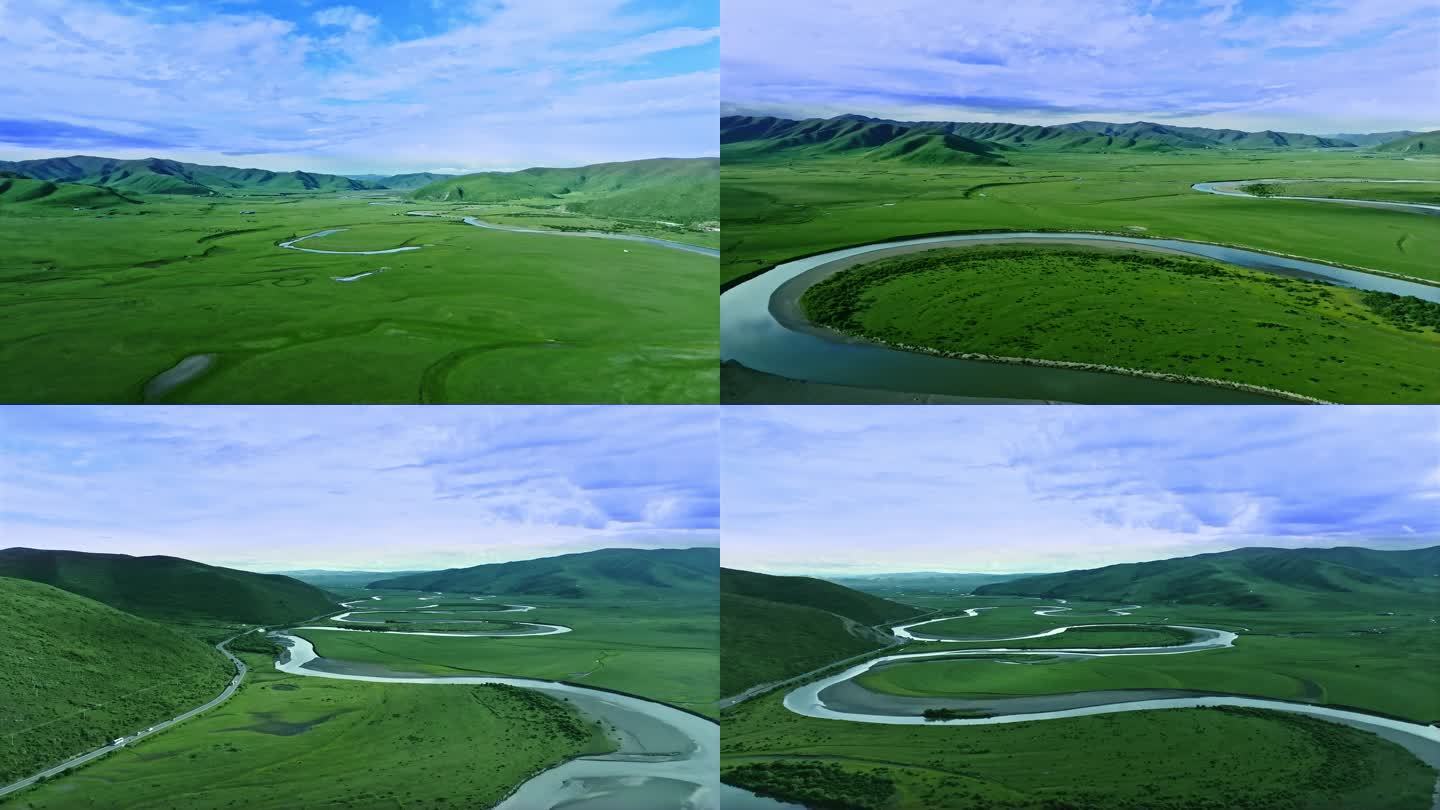 航拍大美中国 蜿蜒河流 母亲河 绿水青山
