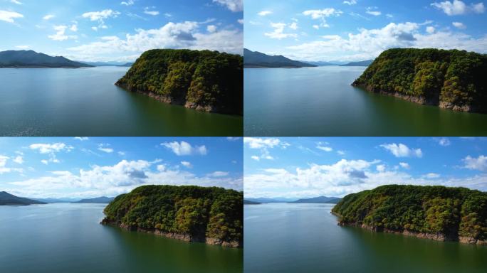 吉林松花湖秋季风光游船航拍