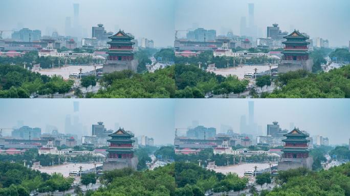 中国北京正阳门雨雾天延时风光