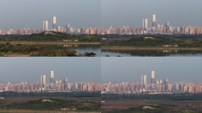 西安昆明池七夕公园晚霞日落大气湖面倒影