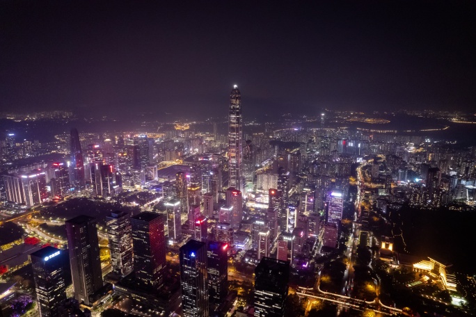 深圳地标恢弘大气平安大厦夜景延时摄影航拍