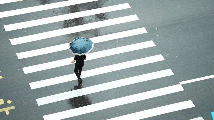 过马路 雨天 行人 车流 斑马线