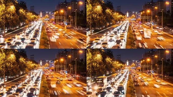 中国北京市繁忙夜景车流延时