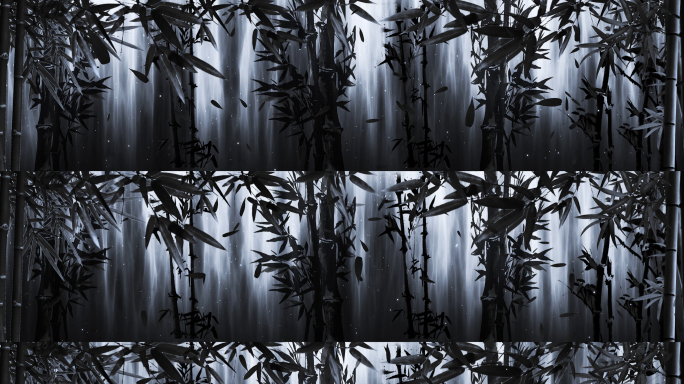 8k中国风写意水墨竹林瀑布舞台背景