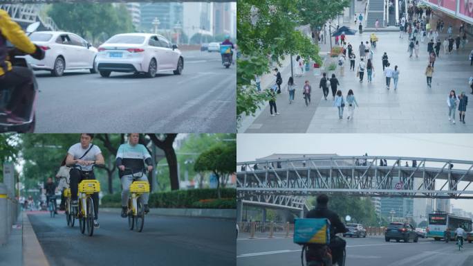 【4K原创】城市街景车流+外卖员+自行车