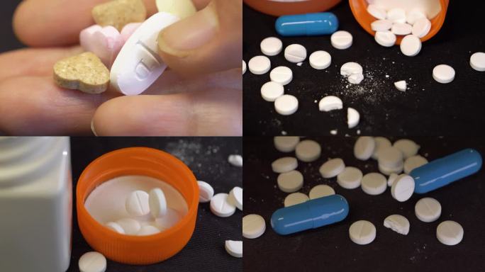 保健品慢性病一堆药散落药慢镜头散落胶囊